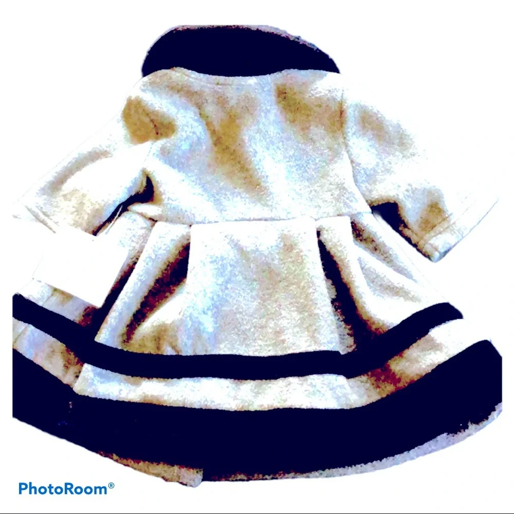New! Grey Black Felt Velvet Winter Preppy‎ Dress Coat 3m